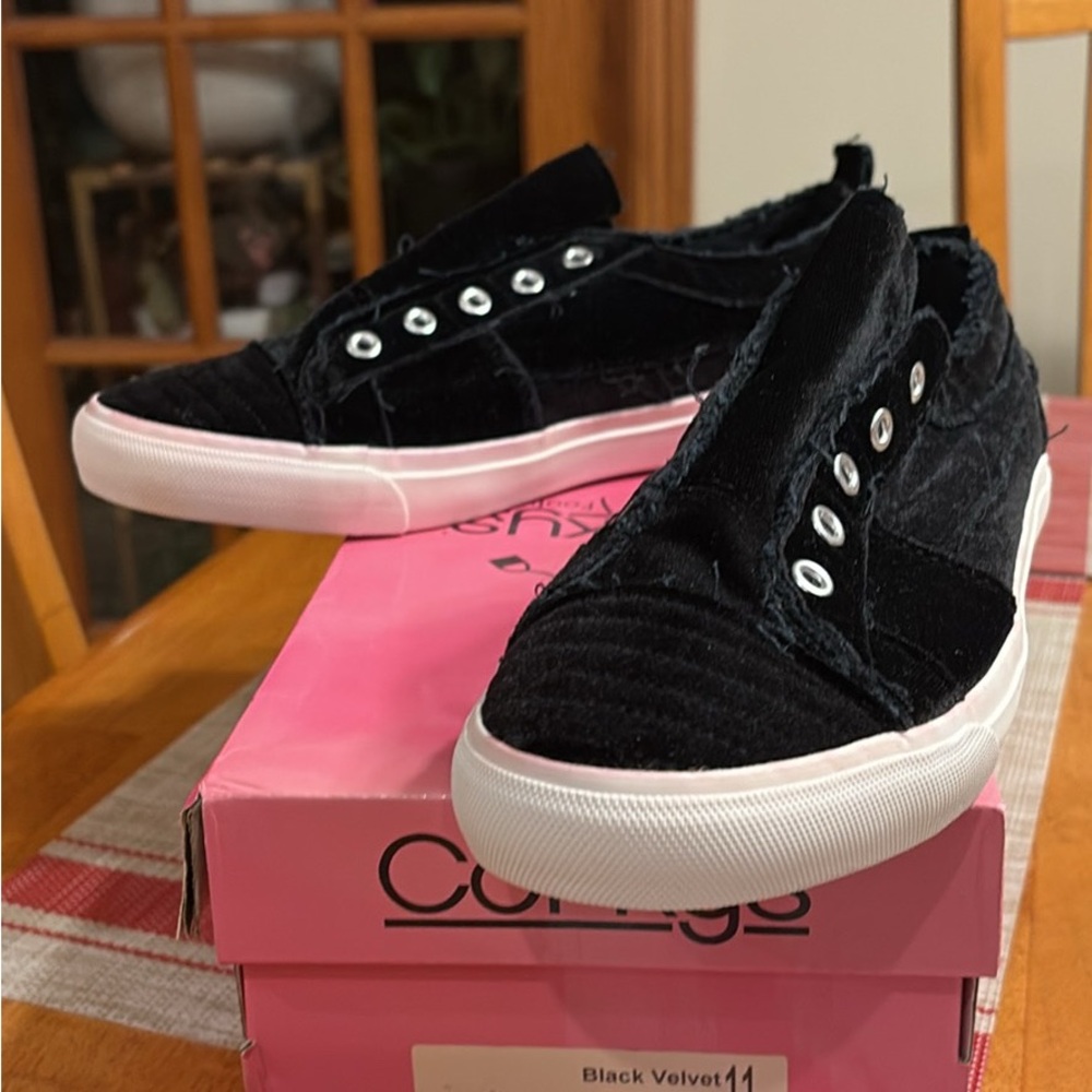 Corky’s Black Velvet Slip-On Sneakers